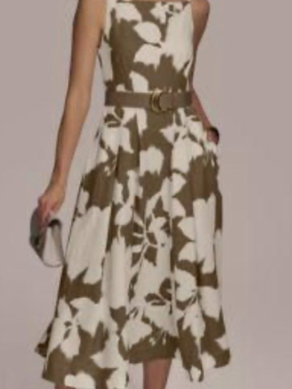 Donna Karan New York Printed Belted Fit & Flare Midi Dress. NEW WITH TAGS.